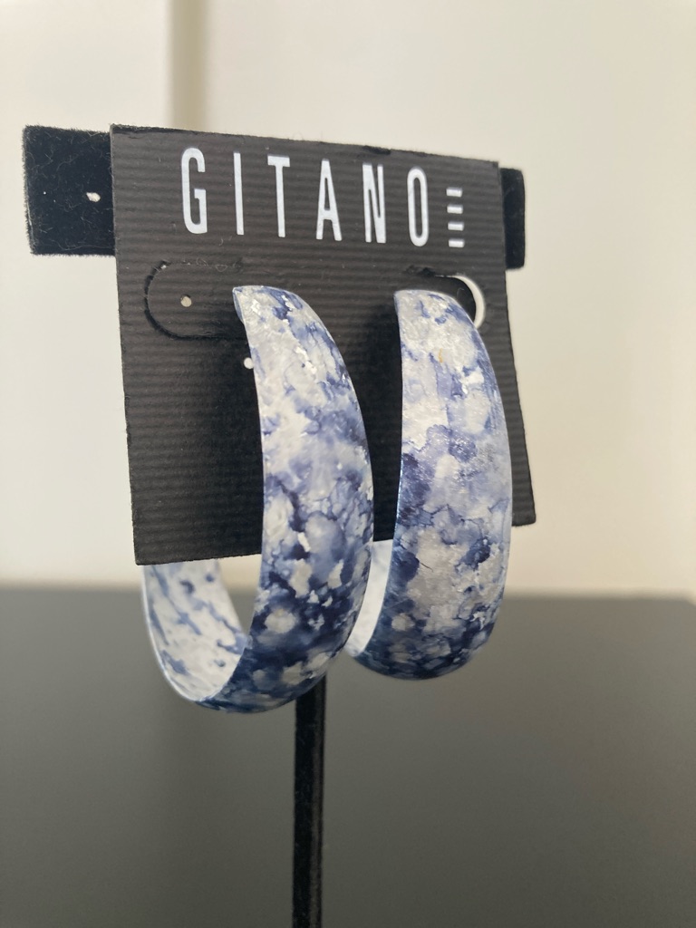 Gitano Navy And White Marbled Hoop Earrings